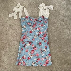 Floral Blue Dress with White Straps